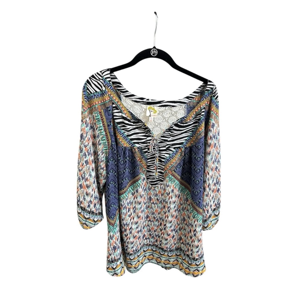 Anthropology Fig & Flower Women’s Drawstring Boho Blouse 3/4 Sleeves Sz 3X